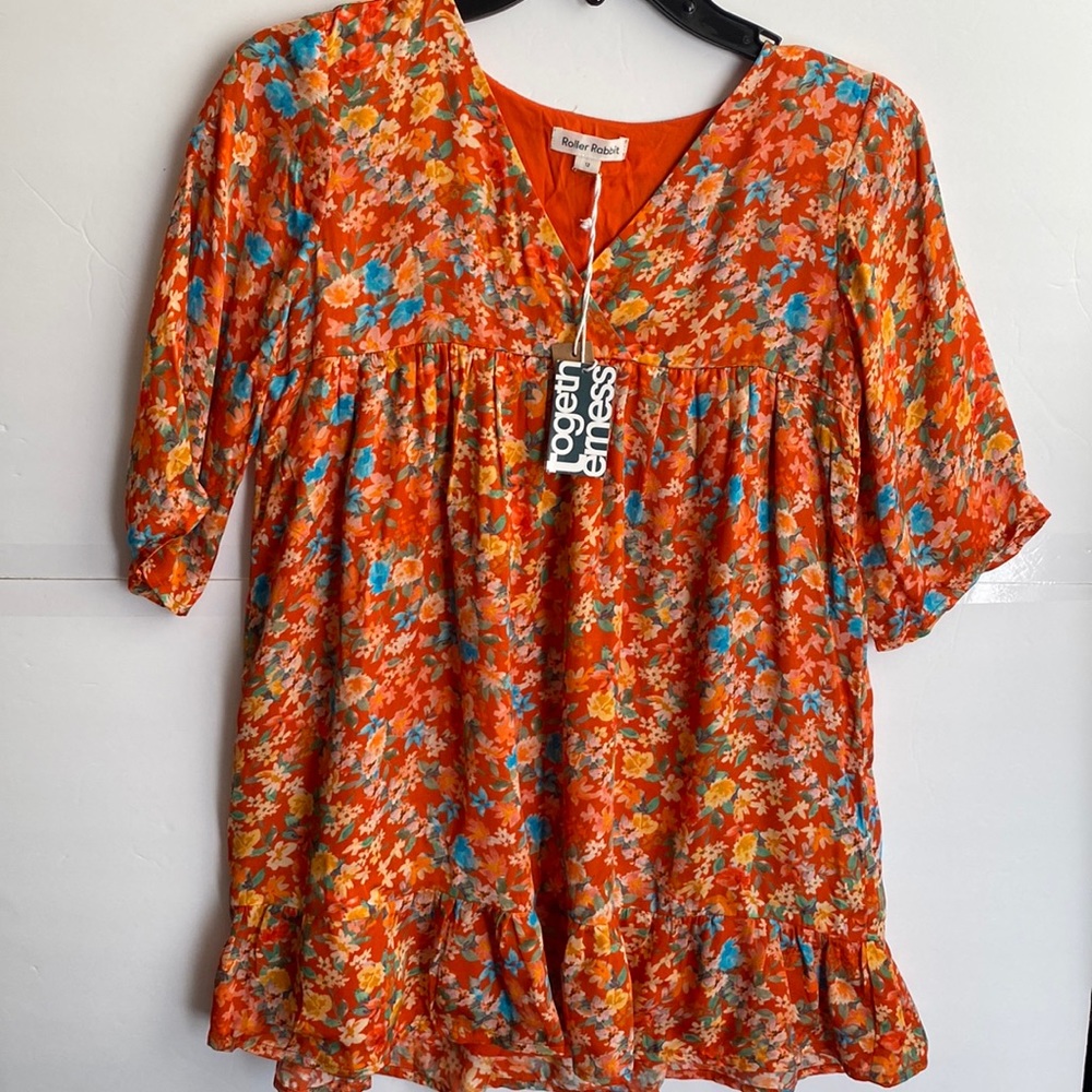 Roller Rabbit Girls Vado Donni Orange Floral Dress Size 12